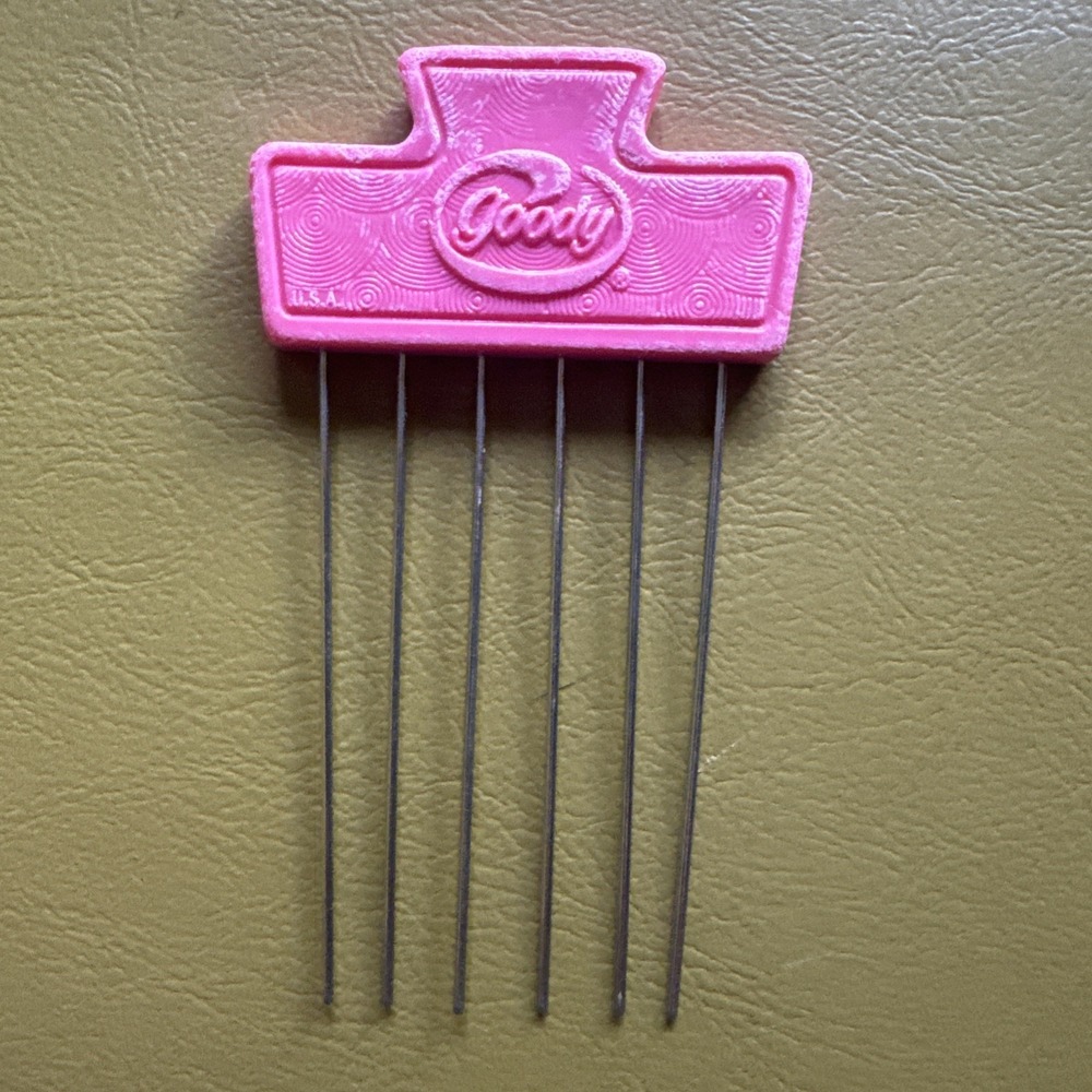 Vtg 70s 80s Goody Hair Lift Pick Tease Comb USA Made Purse Size Retro Pink 5128